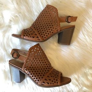 Big Buddha Open Toe Cutout Cognac Booties euc